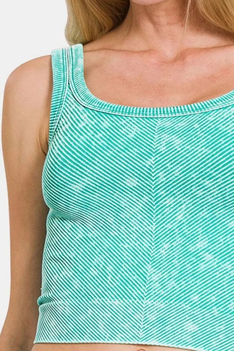 Zenana Washed Ribbed Scoop Neck Wide Strap Tank Top - Love Salve